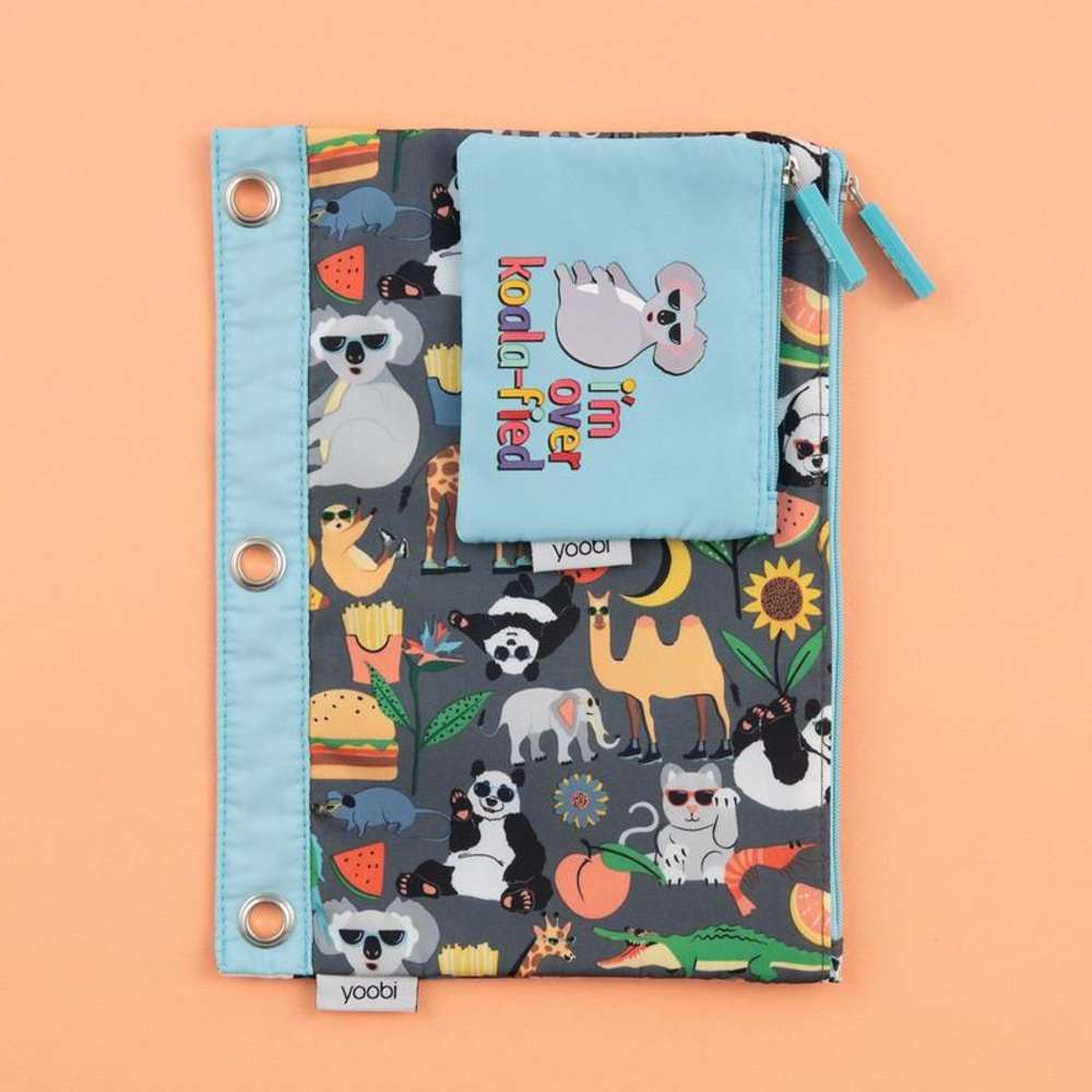 Yoobi Binder Zip Case + Mini Pouch Animals